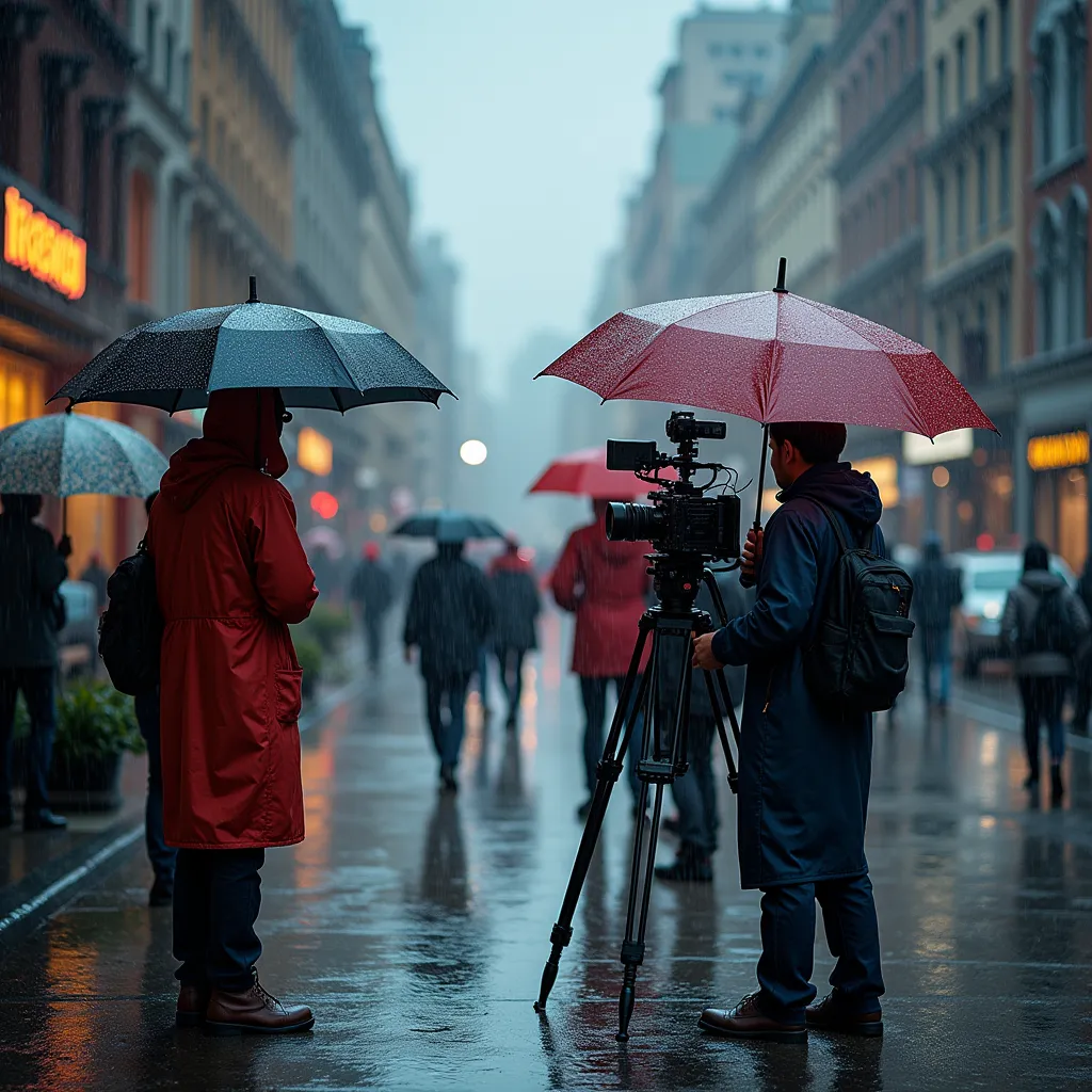 An image of a video production crew filming outdoors in the rain for the fullframe creative agency blog on video production lausanne geneve