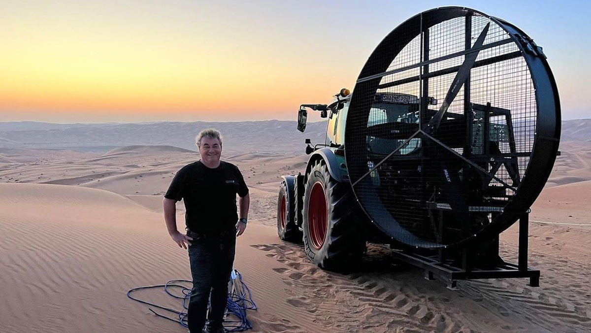 Visual Effects supervisor Gerd Nefzer on set of Dune 2, image from the befores and afters, for the fullframe creative blog on practical effects