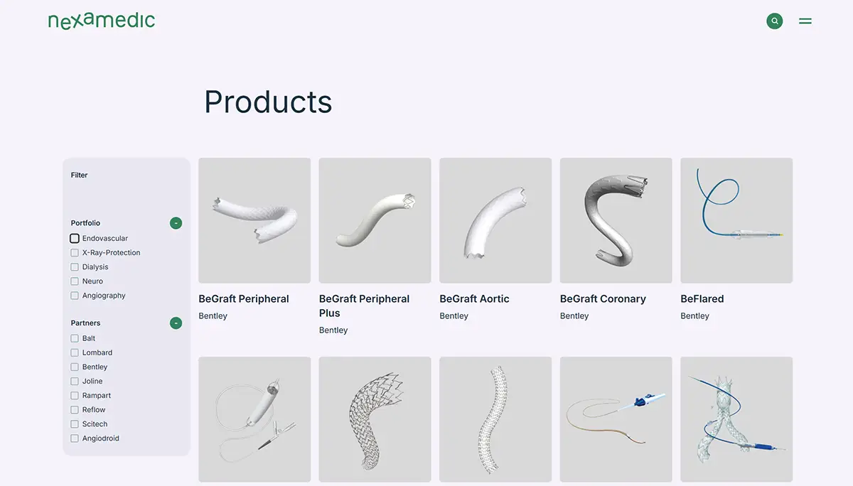 Image of a page from Nexamedic's website created by Fullframe Creative Agency in Switzerland.