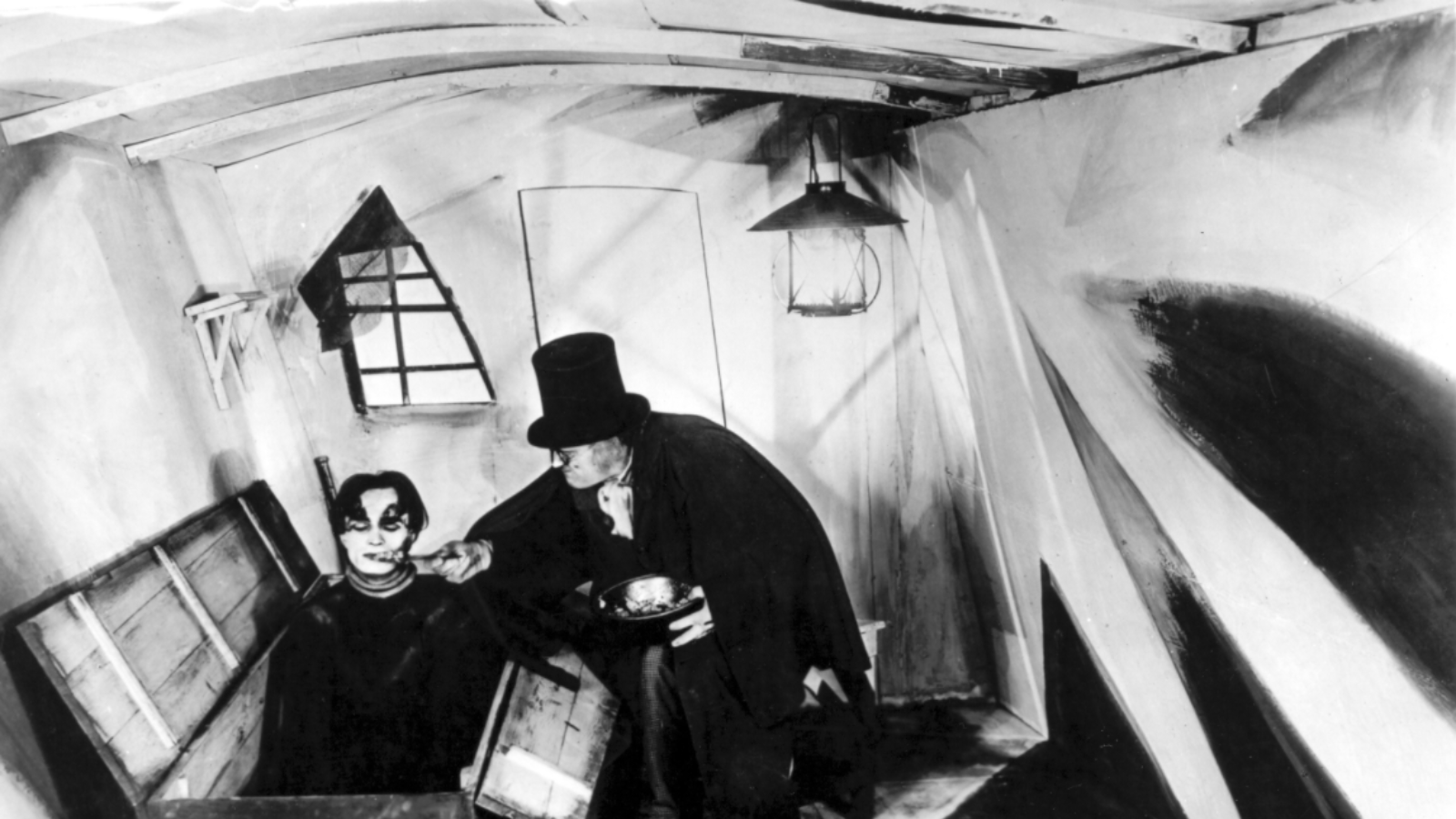 Frame from 1920 robert weine film the cabinet of dr caligari, image from A2SF for the fullframe blogpost on practical effects in video production