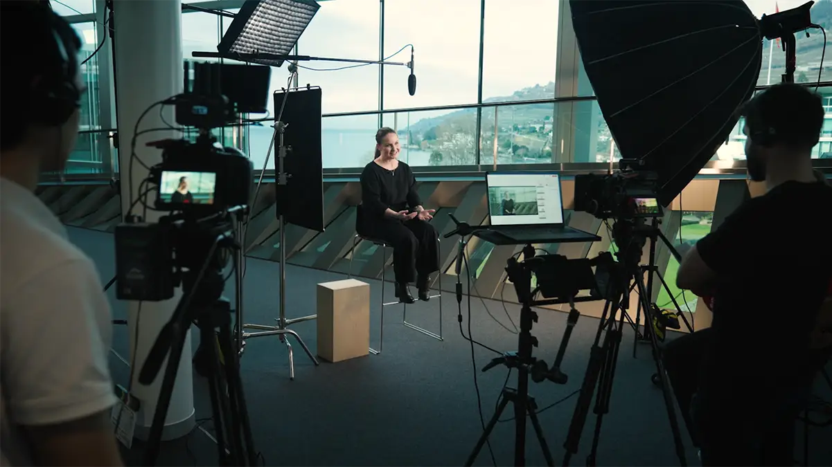 Corporate Video Production Service 3 Image of the Fullframe Creative Agency crew at work on video production service at Nestlé in Switzerland.
