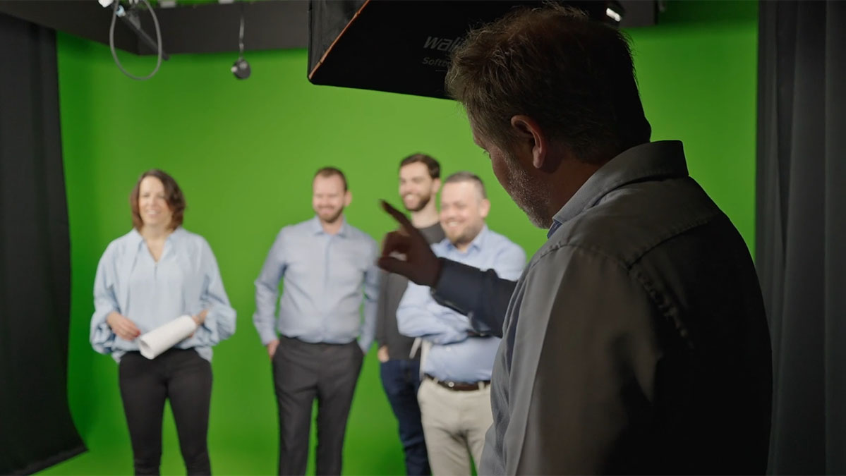 Image of a team from Mazda Switzerland at the Fullframe Creative Agency studio for a virtual event production in lausanne.