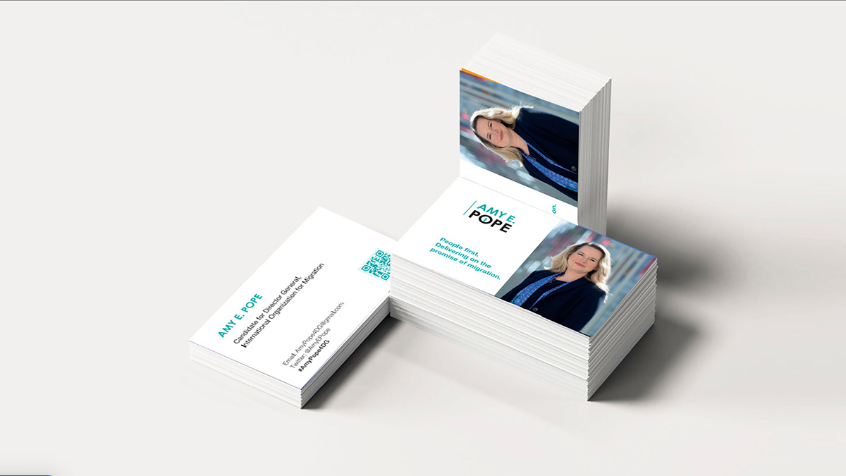 Image of business cards produced by the fullframe creative agency during a social media marketing campaign for the US mission to the UN.