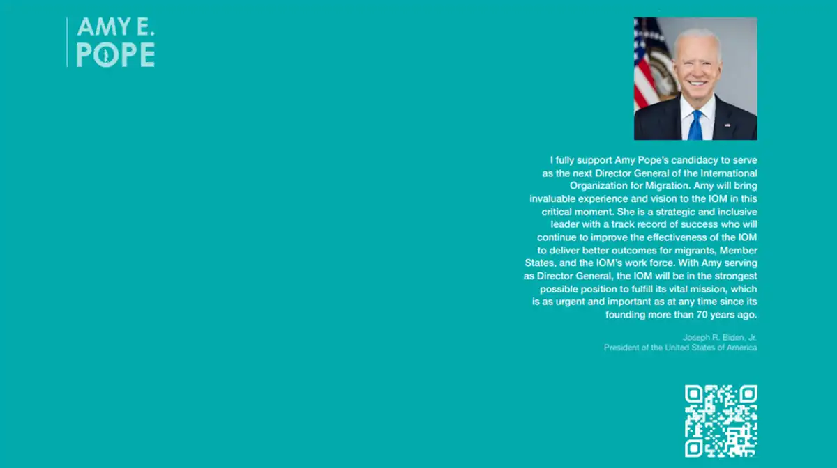 Image of the back of a brochure featuring Joe Biden, created by the fullframe creative agency during a social media marketing campaign for the US mission to the UN.