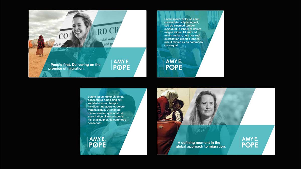 Image of social media cards created for Amy Pope by the fullframe creative agency during a social media marketing campaign for the US mission to the UN.