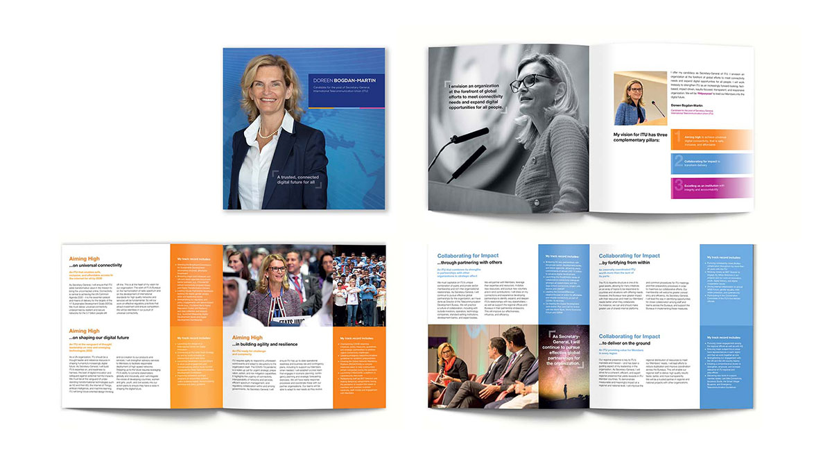 Échantillon brochure de la campagne de marketing sur les réseaux sociaux pour Doreen Bogdan-Martin par l’agence créative Fullframe