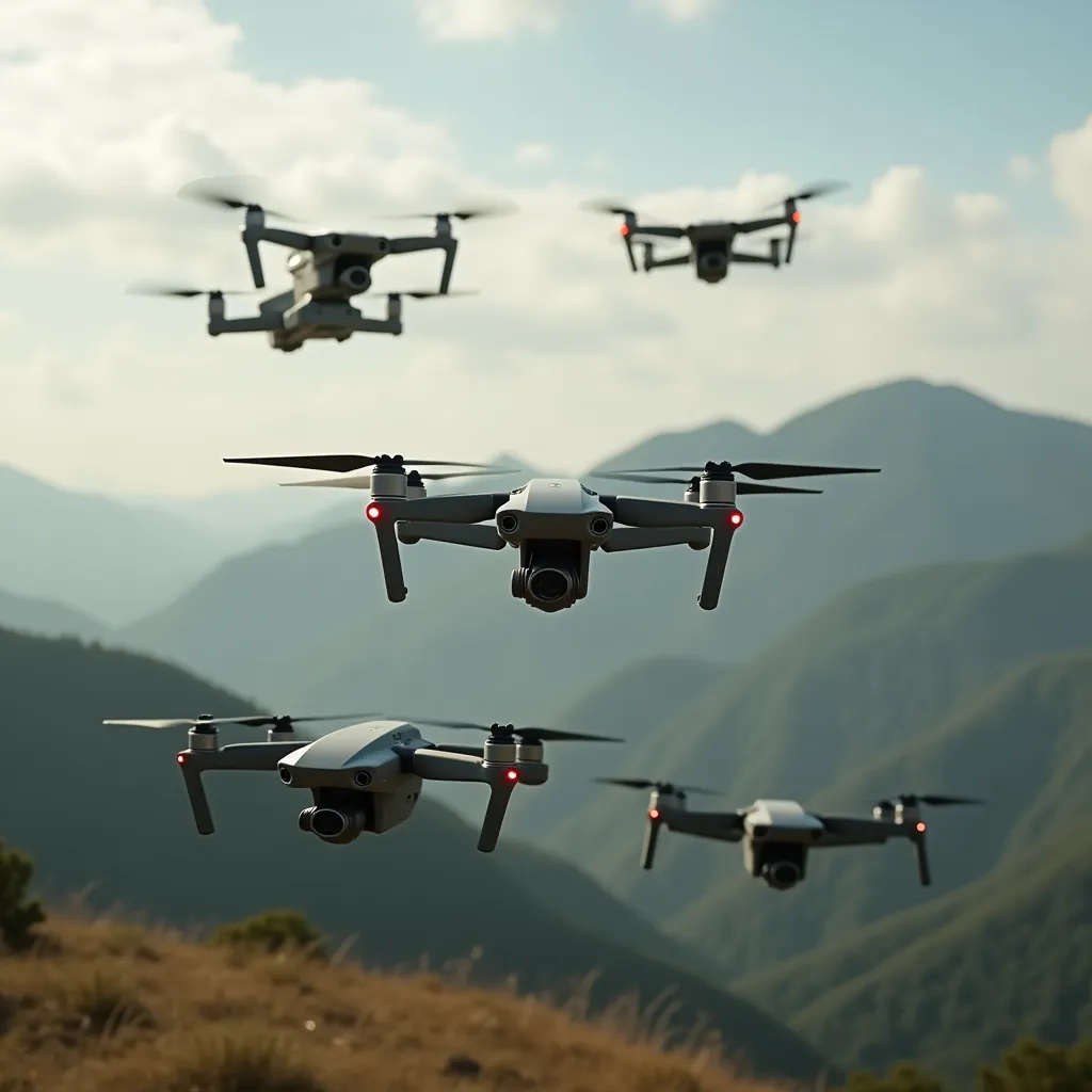 image de drones qui volent au dessus d'une montagne pour le blog de fullframe sur les videos de drone