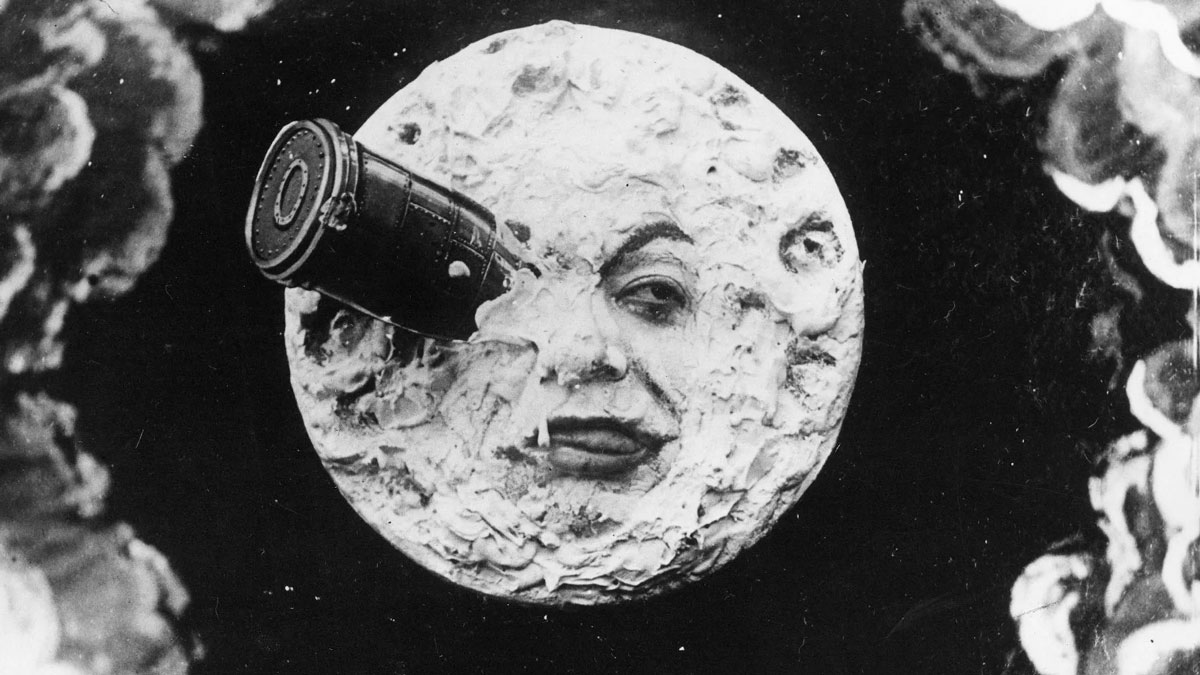 A frame from A Trip To The Moon by George Méliès 1902 sci fi silent film, image from Vox, for the fullframe blogpost on practical effects in video production