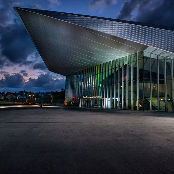 Professional photograph of the SwissTech Convention center taken by Philippe Krauer, a member of the Fullframe Creative team, who are based in Lausanne and Geneva, in Switzerland.