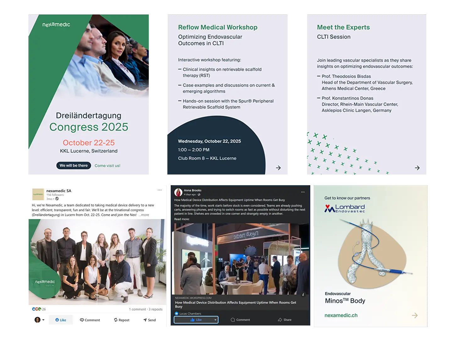 Image of various posts created for a client of the Fullframe Creative agency's during social media marketing service provided in Switzerland.