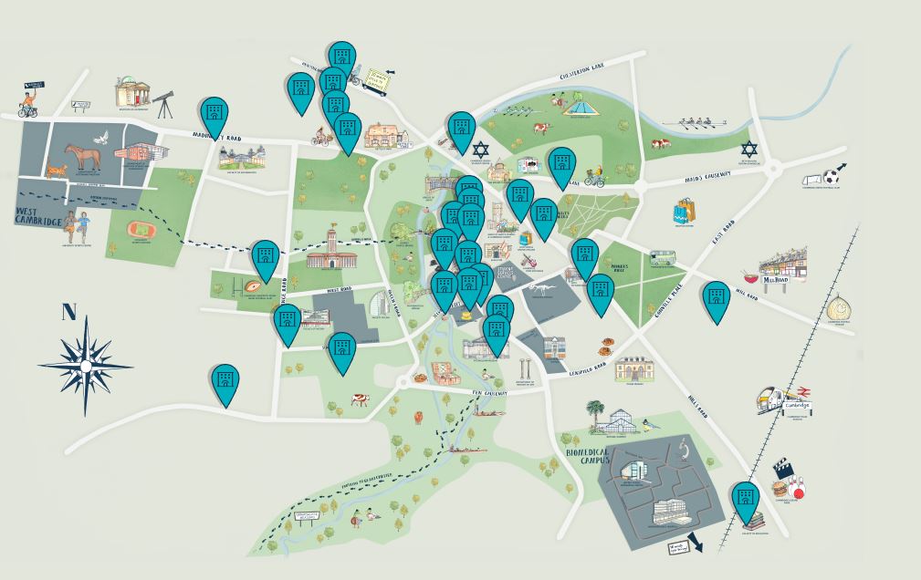 A map showing a university campus for a virtual tour, created by Fullframe Creative, who are based in Lausanne and Geneva.